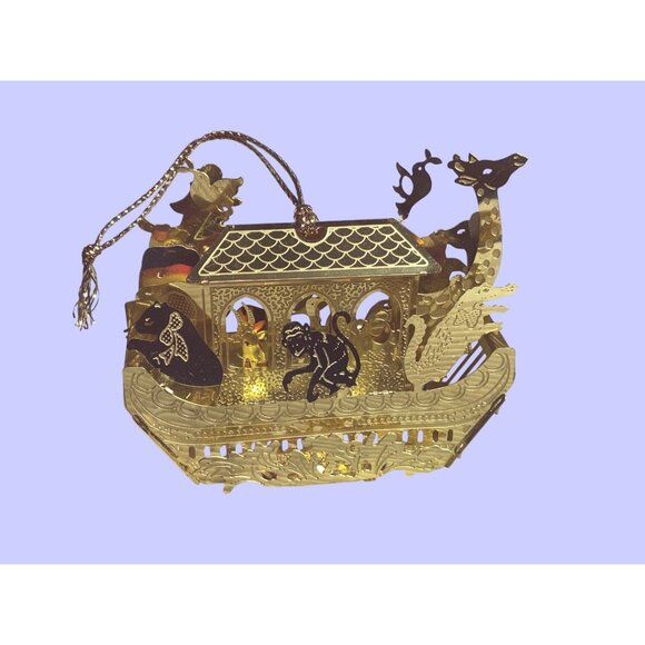 Laser Cut Noah's Ark Goldtone Hanging Christmas Ornament - Picture 4 of 16